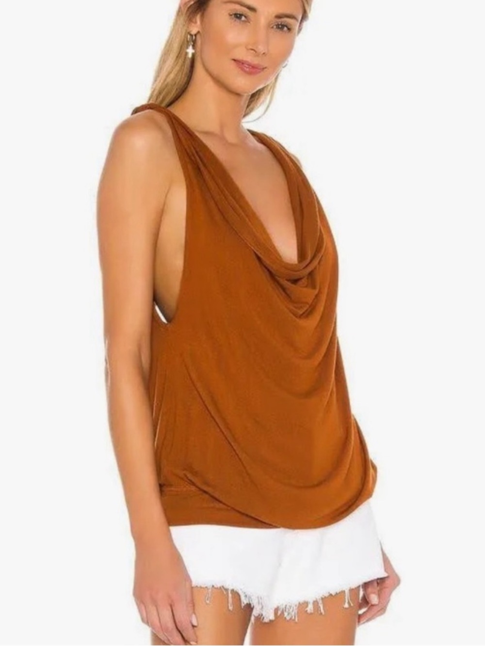 Free People My Way Cowl Neck Tank Top Draped Tie Back